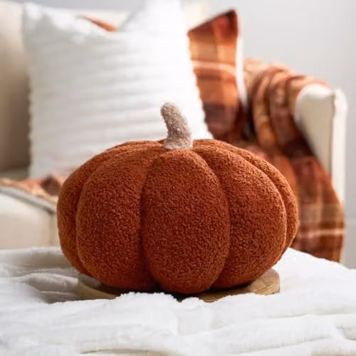 OHS Pumpkin Cushion in Rust Boucle Fabric, W/D/H: 25 x 25 x 25 cm