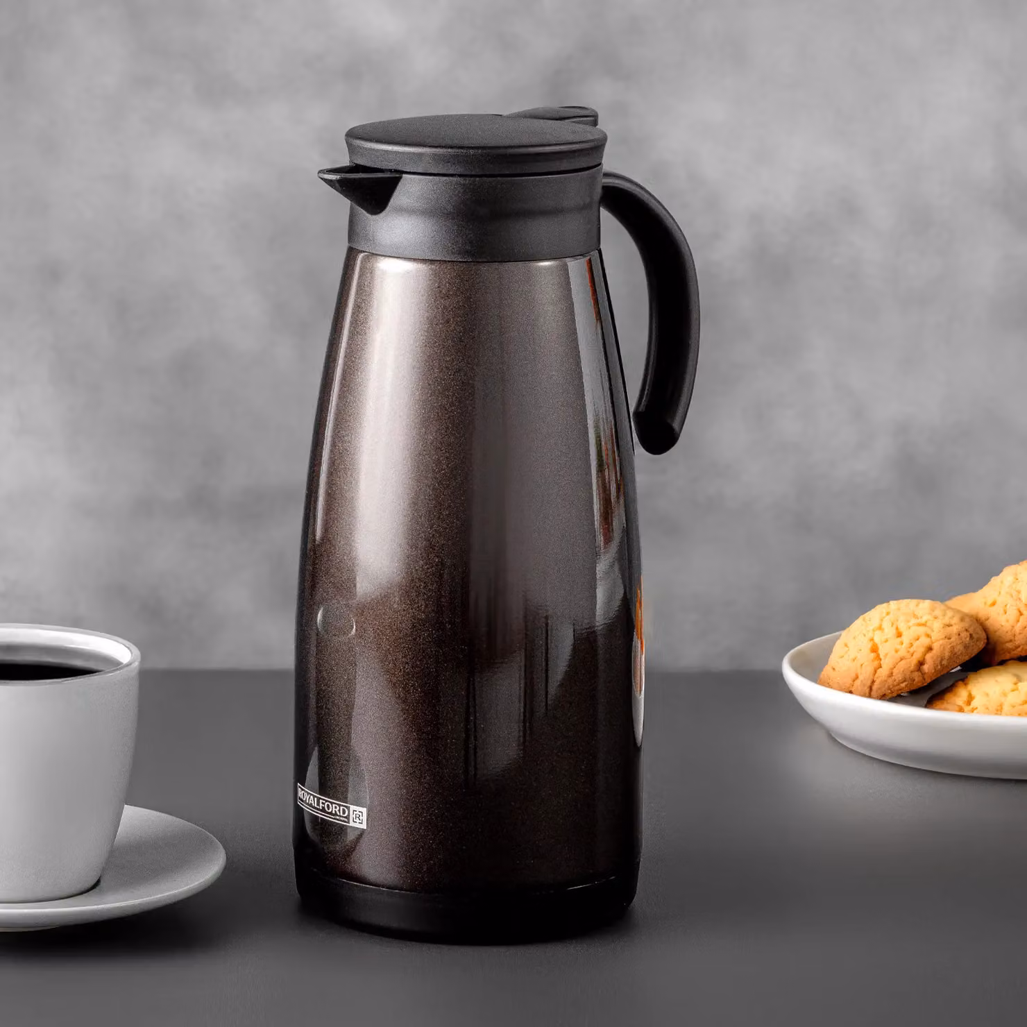 Royalford Double Walled Stainless Steel Thermal Coffee Pot Carafe with Infuser in Brown – 2