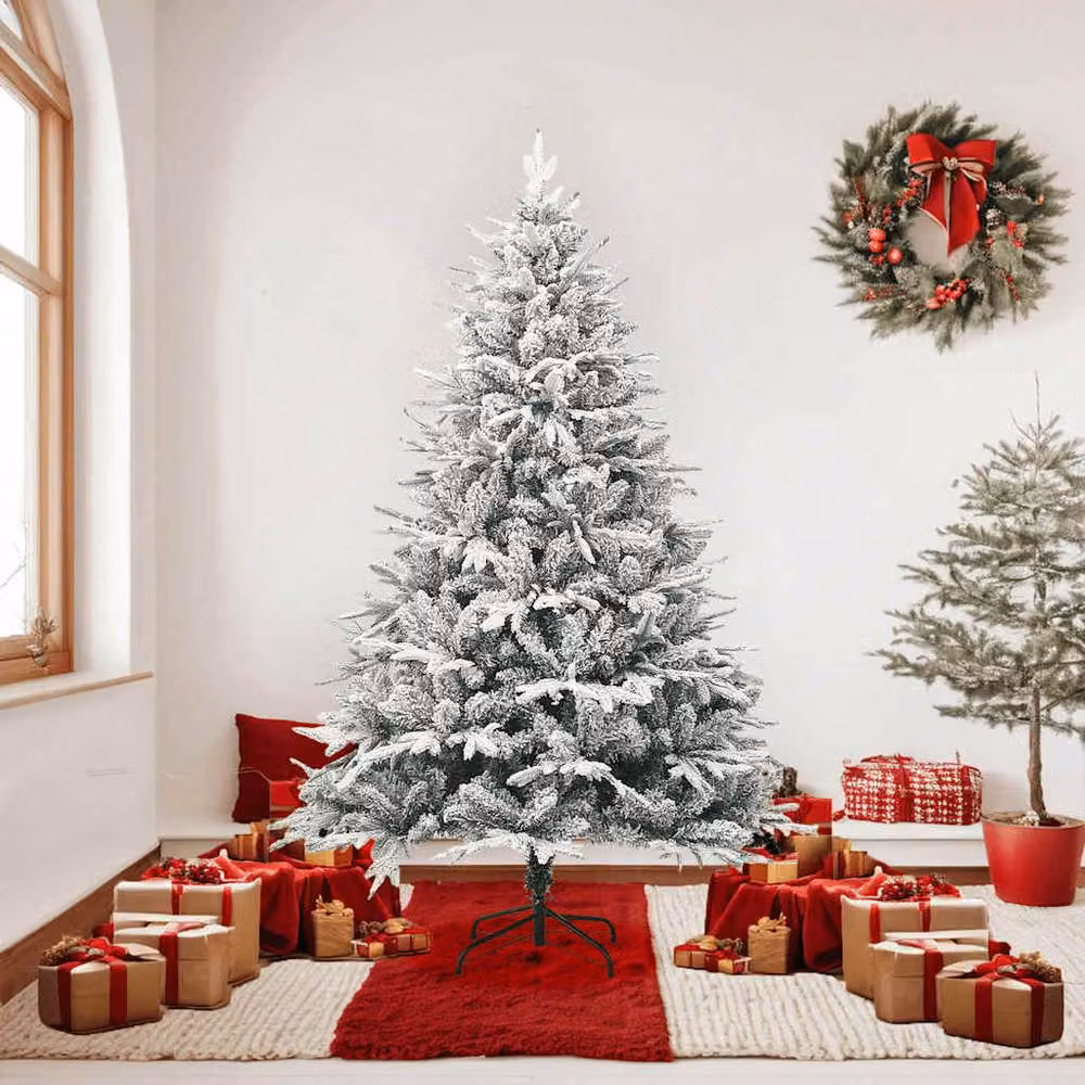 Berkfield Home Artificial Flocked Snow Christmas Tree in Green and White, Height: 180 cm – 3
