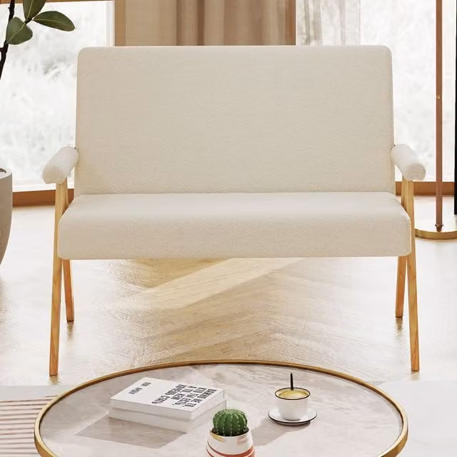 Costway White Sherpa Upholstered Loveseat Sofa with Armrests