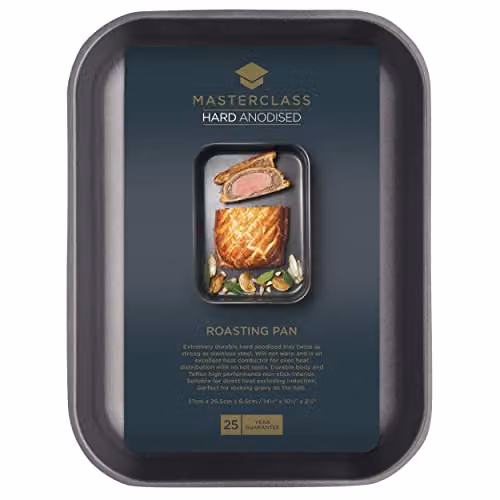 MasterClass Non-Stick Hard Anodised Rectangular Roasting Pan, Black, W/D/H: 37 x 26.5 x 6.5 cm – 2