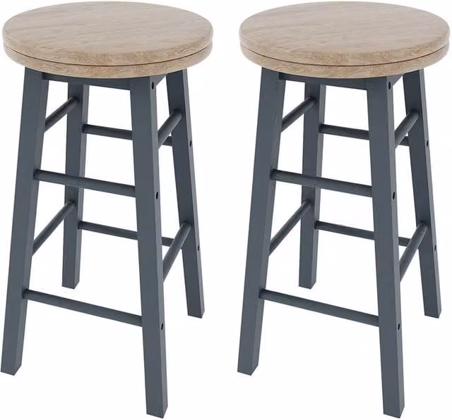 Home Discount Chef Vida Wooden Revolving Bar Stools, Set of 2, Grey