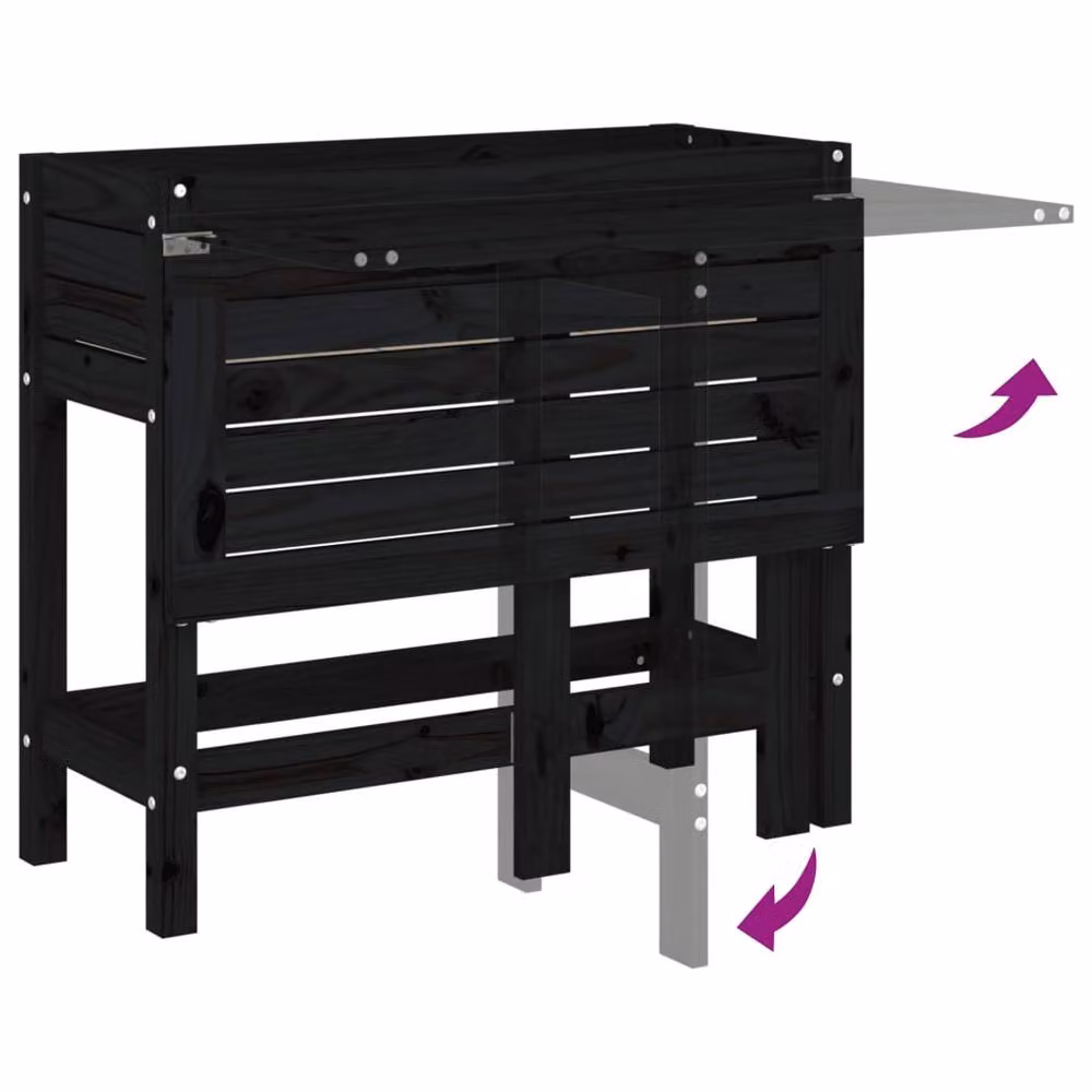 Berkfield Home Rustic Black Solid Wood Pine Garden Planter with Folding Tabletop – 7