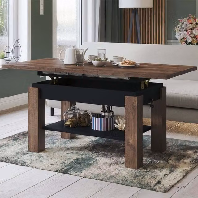Heze Furniture Astoria 2 in 1 Extending Coffee to Dining Table, Brown Oak and Black