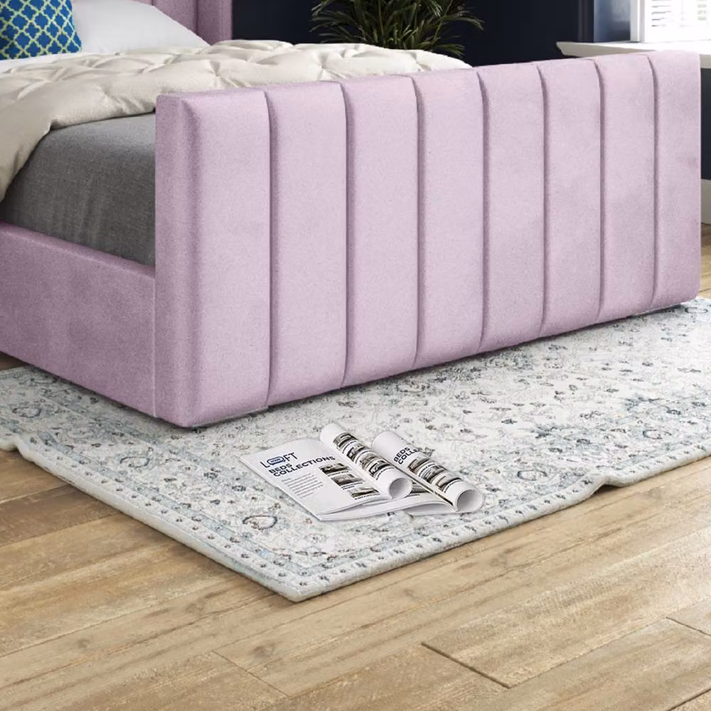 KDMD Stretton Winged Upholstered Designer Bed Frame in Pink Velvet, Size: Single (W/D/H: 90 x 200 cm) – 5