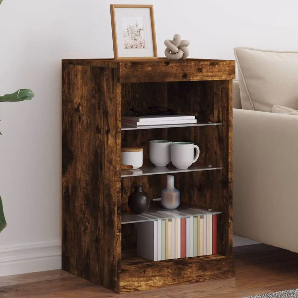 Berkfield Home Modern Sideboard with Integrated LED Lights in Smoked Oak Brown, W/D/H: 41 x 37 x 67 cm – 2