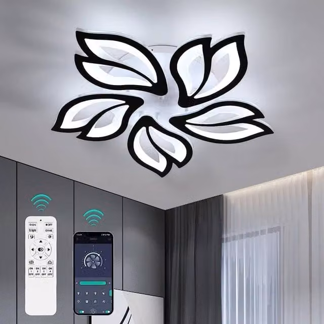 Pheashine Modern LED Ceiling Light, 45W Dimmable with APP Control, Black, Diameter: 55 cm