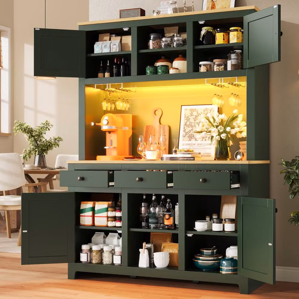 Rolipo Vintage PE Rattan Tall Storage Cabinet with LED Lights and Drawers in Green, H: 180.0 cm, W: 120.0 cm – 3