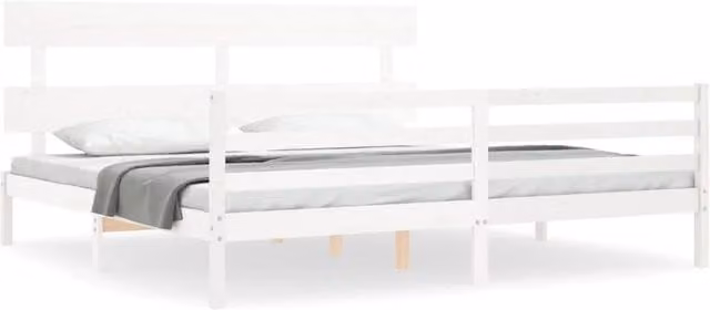 Berkfield Home Solid Wood Pine Bed Frame with Headboard in White, 200 x 200 cm – 1