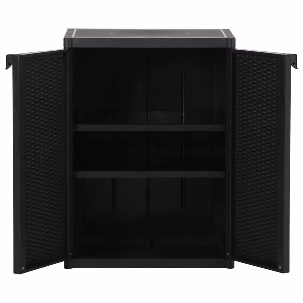 Berkfield Home Black PP Rattan Garden Storage Cabinet with Hinged Doors W/D/H: 65 x 45 x 88 cm – 3