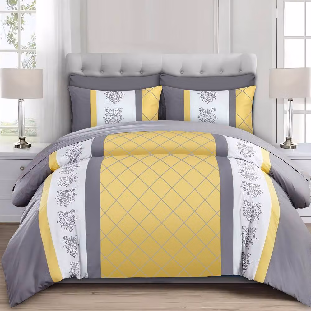 Pamposh Reversible Yellow Luxurious Duvet Cover and Pillowcase Set, Single, W/D/H: 135 x 200 cm – 2