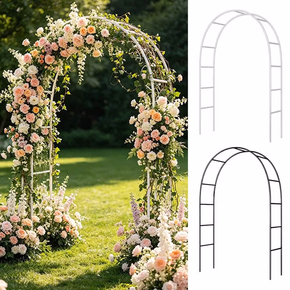 NESTLUNE White Metal Garden Arch Trellis Support for Climbing Plants, H 240 cm x W 100 cm x D 15 cm – 2