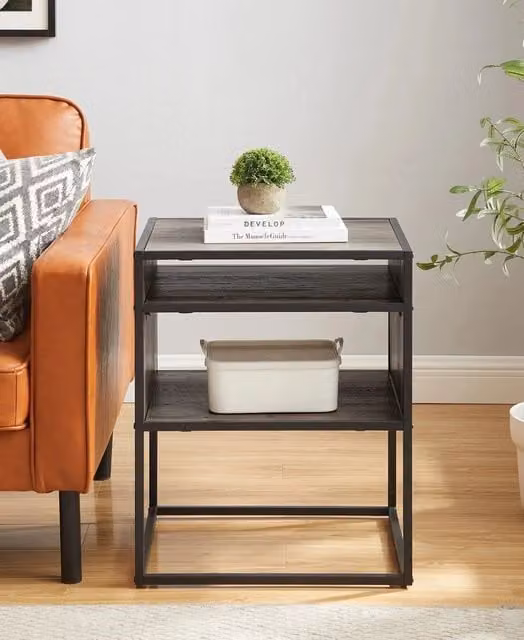 EONLION Industrial Modern Square Open Shelf Side Table in Brown – 1