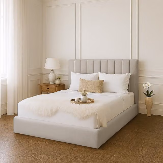 Desire Deco Gloria Upholstered Velvet Bed Frame in Silver, 200 x 200 cm