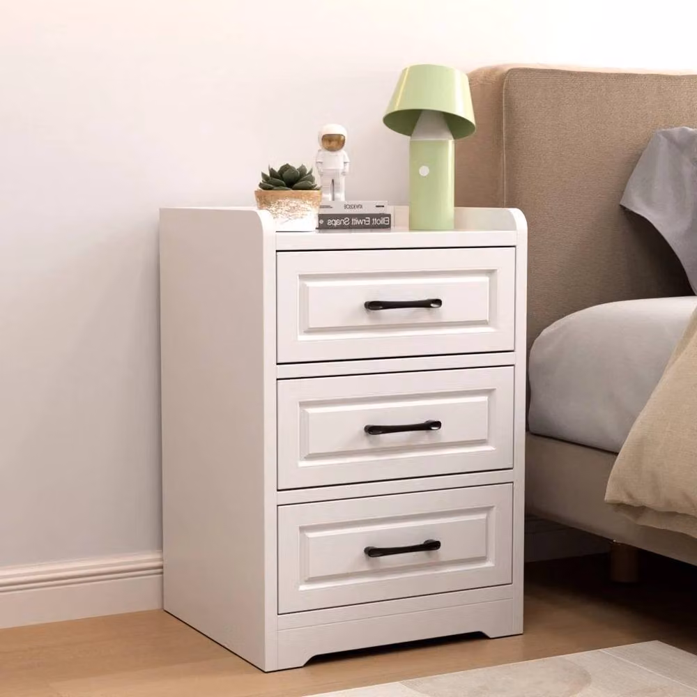 KORVIXA Classic Wooden 3-Drawer Bedside Cabinet in Warm White, W/D/H: 40 x 36 x 60 cm – 3