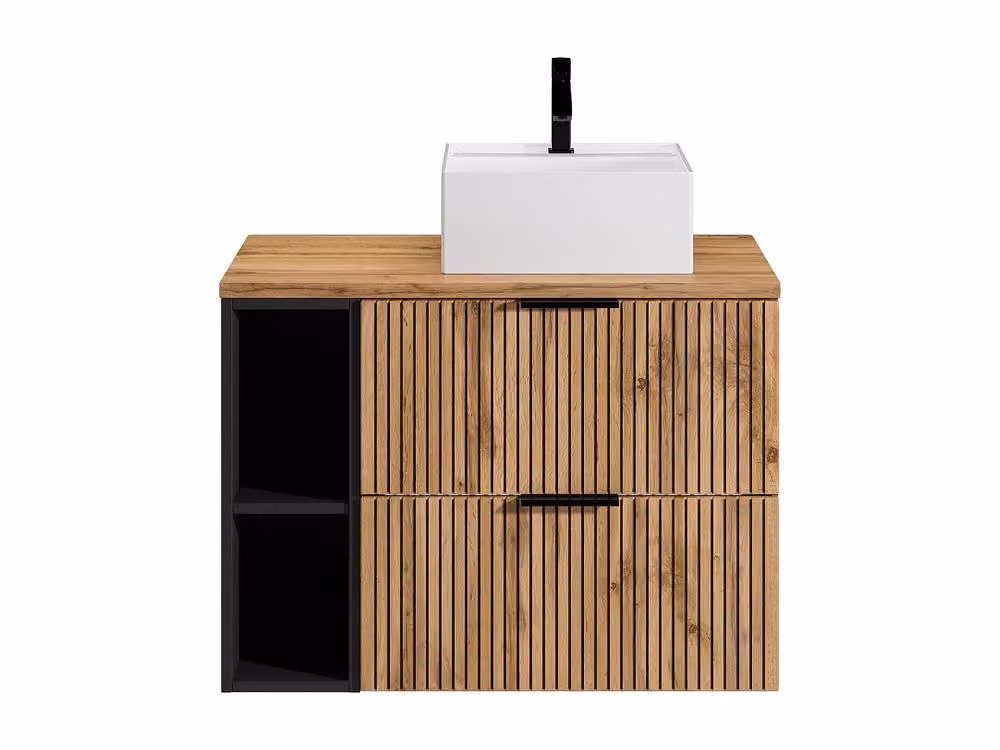 Madela Black Wall-Mounted Ribbed Bathroom Vanity Unit with Niches and Square Design – 2