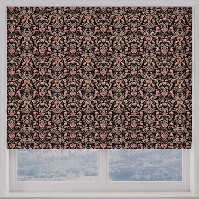ANTE DECOR Skoll Made to Measure Blackout Roman Blind with Black and Pink Floral Nature Design
