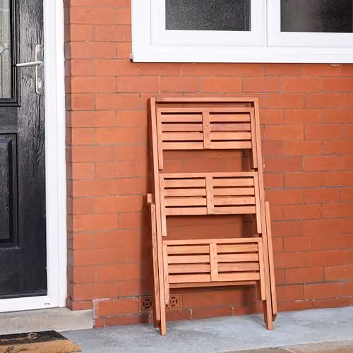 Samuel ALEXANDER 3 Tier Rustic Brown Oiled Wood Foldable Garden Plant Pot Holder Display Stand W/D/H: 75 x 75 x 92 cm – 2