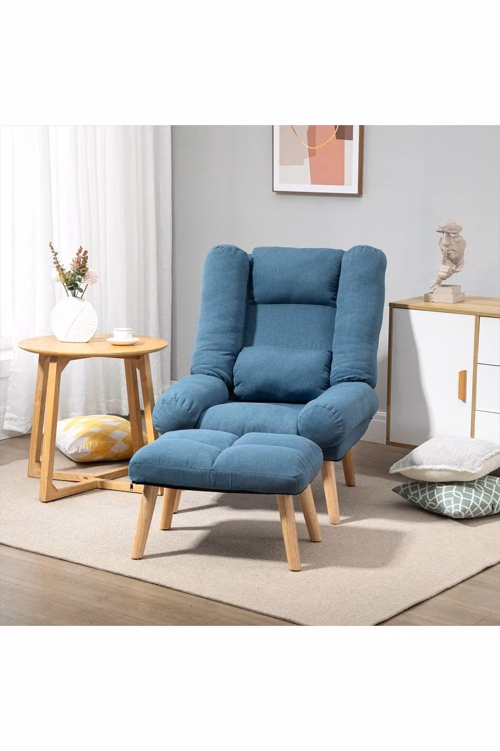 ERGOVEXA Recliner Chair with Ottoman and Wooden Legs, Blue – 3