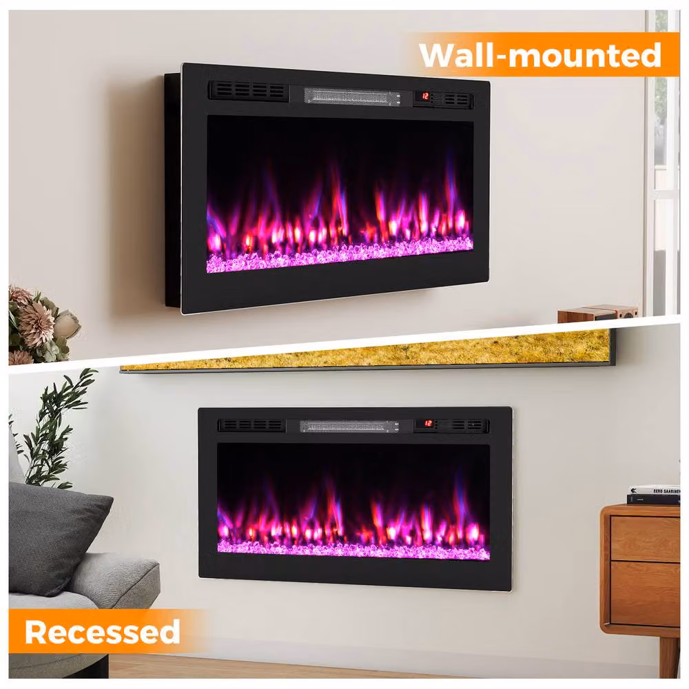 Costway Black Recessed and Wall-Mounted Electric Fireplace Heater with WiFi App Control, 1500W, W: 91.44 cm, H: 91.44 cm, D: 37 cm – 5
