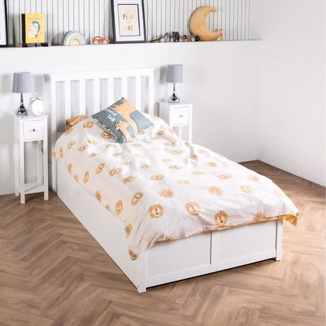 Home Treats White MDF Wooden Ottoman Storage Bed with Hybrid Mattress, W/D/H: 90 x 200 cm