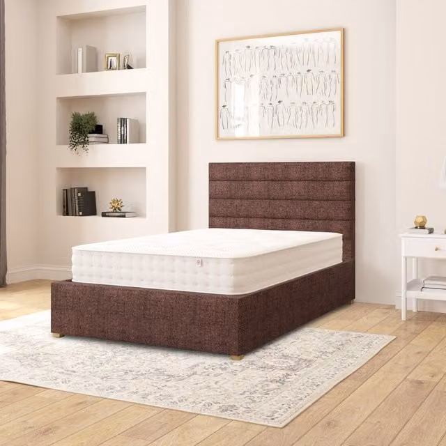 Aspire Kelly Upholstered Ottoman Storage Bed in Brown Yorkshire Knit Fabric, W/D/H: 120 x 200 cm