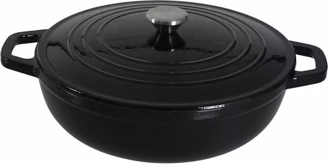 Toque Black Enamelled Cast Iron Dutch Oven Casserole Dish with Self-Basting Lid, Diameter: 30.5 cm – 1