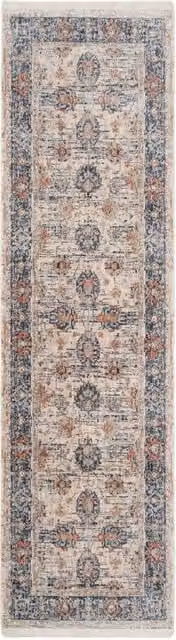 The Rug House Multicolour Floral Traditional Area Rug with Fringes, Beige, Terracotta and Blue, W: 240 cm, D: 170 cm, H: 70 cm