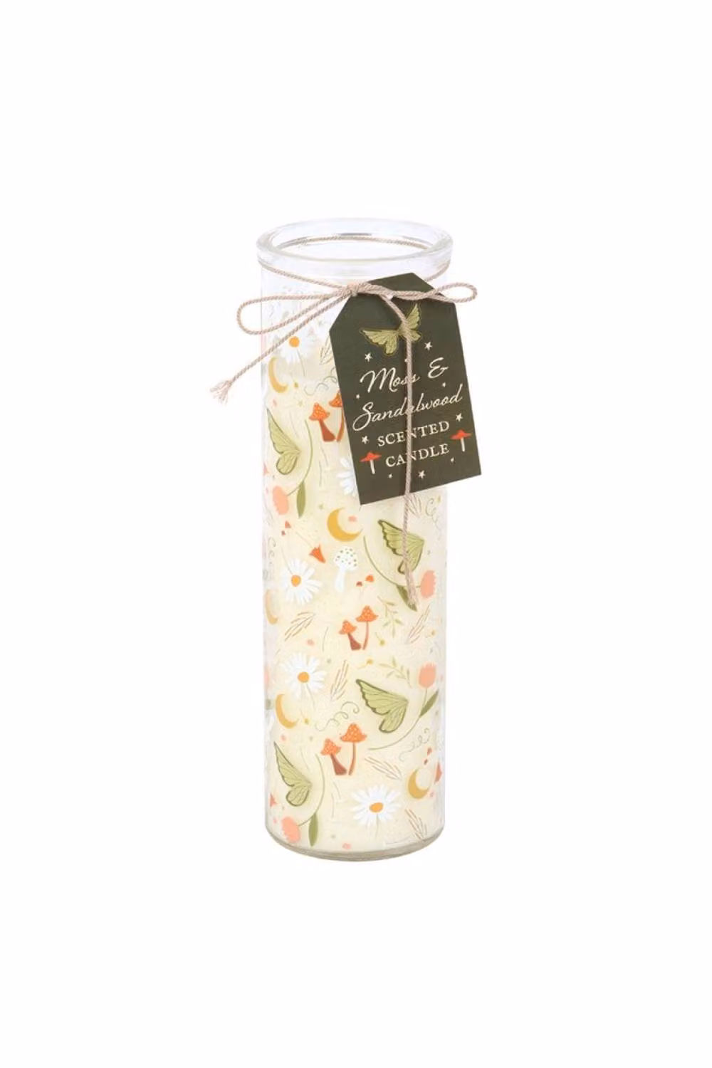 KDMD Fairy Folklore Moss and Sandalwood Scented Glass Tube Candle in White, 55hr Burn Time – 2