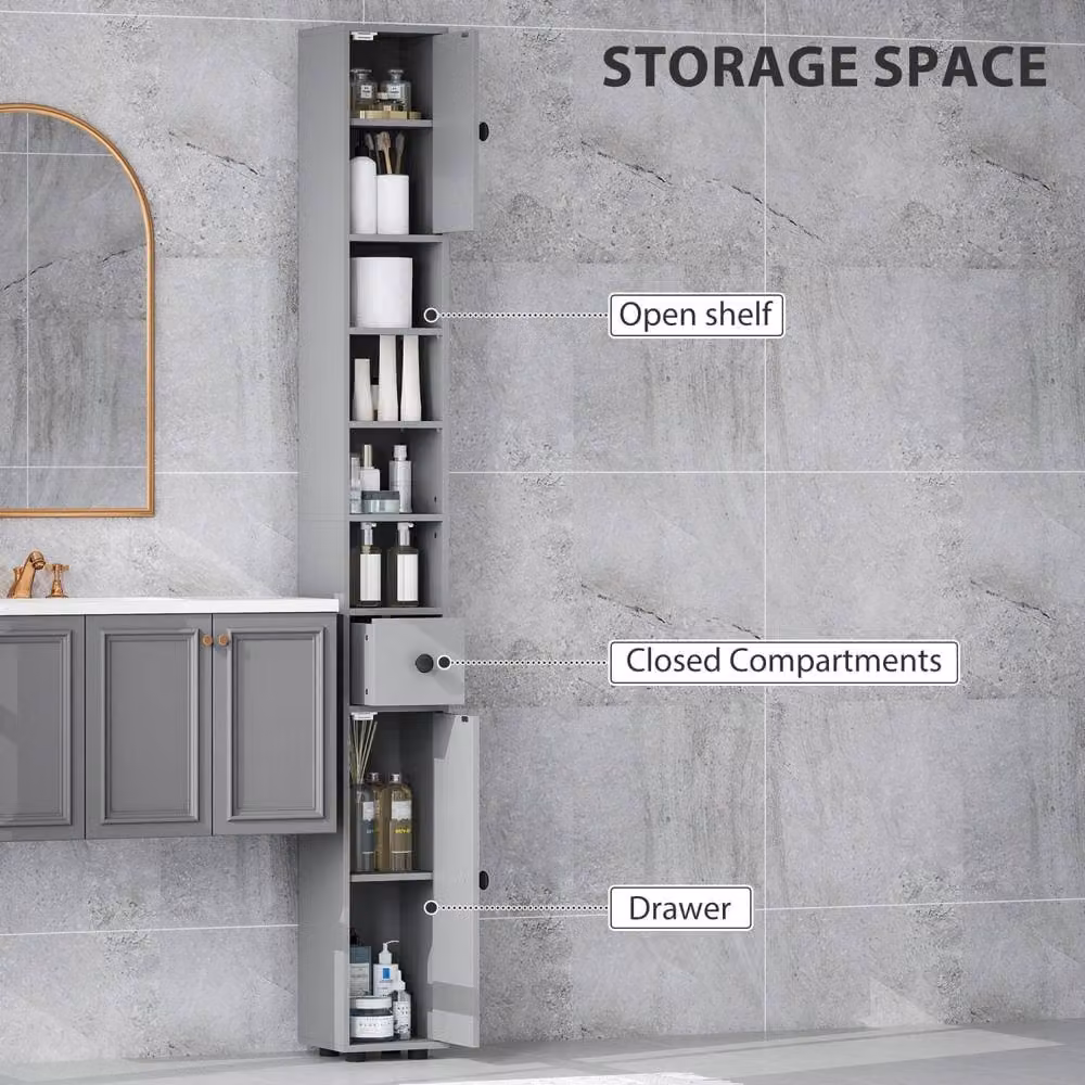 Wyld Haus Tasere Tall Slim Bathroom Storage Cabinet in Grey – 4