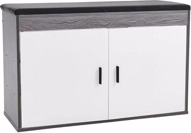 KORVIXA Modern Shoe Storage Bench and Hallway Cabinet in White with Synthetic Leather Seat – 1