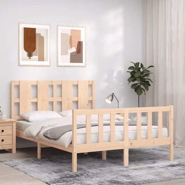 Berkfield Home Double Bed Frame in Brown Solid Pine Wood, W/D/H: 140 x 200 cm – 1
