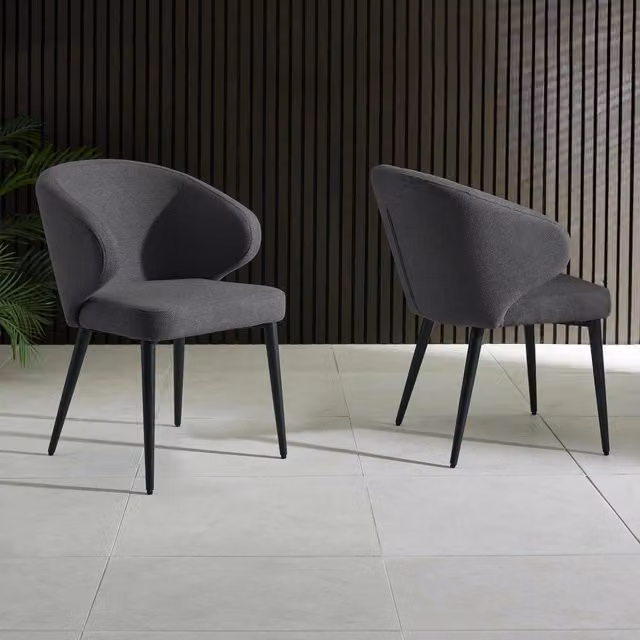 Julian Bowen Set of 2 Marcus Modern Upholstered Dining Chairs with Armrests in Grey Fabric