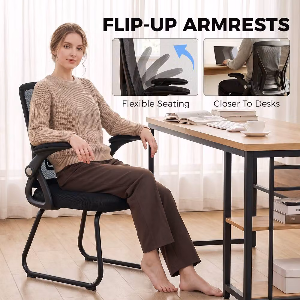 HOMCOM Modern Black Office Chair with Fabric Seat and Metal Legs – 5