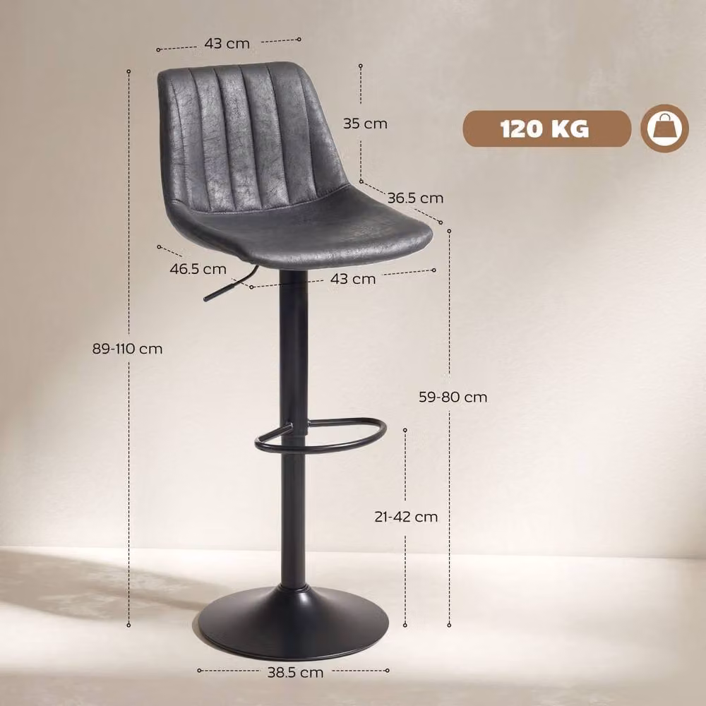 Wyld Haus Rotteli Set of 2 Charcoal Grey Faux Leather Adjustable Swivel Tub Bar Stools – 4