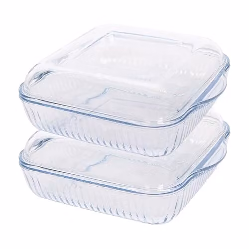 Argon Tableware Optical Square Glass Casserole Dish with Lid, Transparent, W: 24 cm, D: 21 cm, H: 7 cm