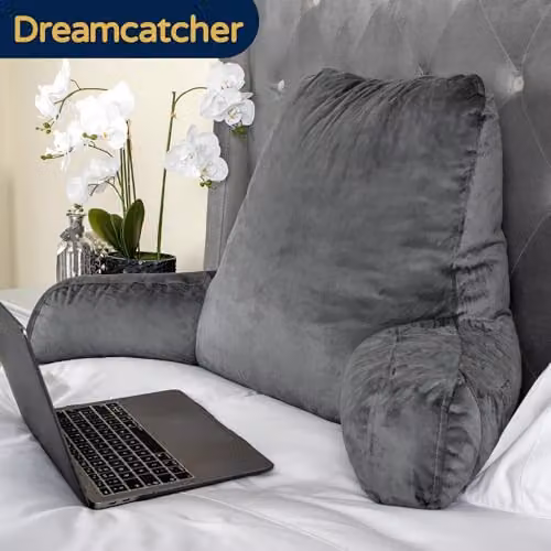 Dreamcatcher Grey Shredded Memory Foam Reading Pillow with Contoured Wedge Support and Removable Washable Velvet Cover – 9