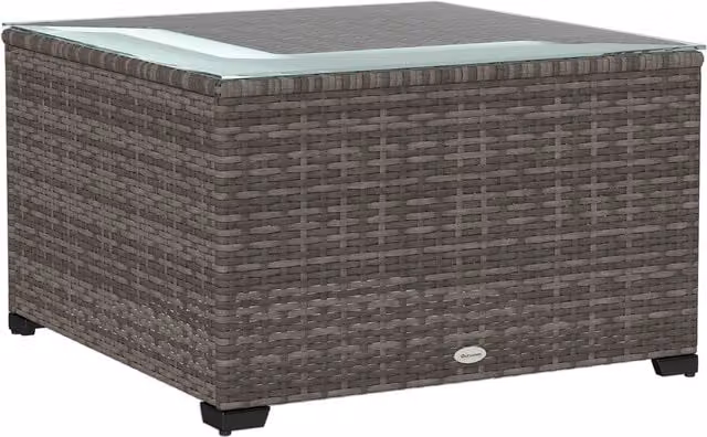 Outsunny Black Rattan Garden Side Table with Glass Top, W/D/H: 62 x 62 x 38 cm