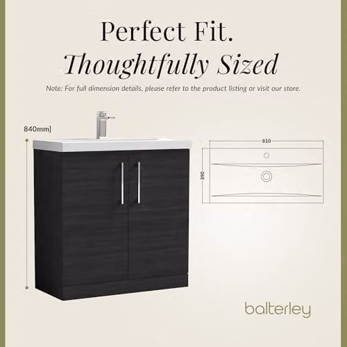 Balterley Charcoal Black Floor Standing Bathroom Vanity Unit with Basin and Soft Close 2 Doors, W/D/H: 81 x 39 x 84 cm – 5