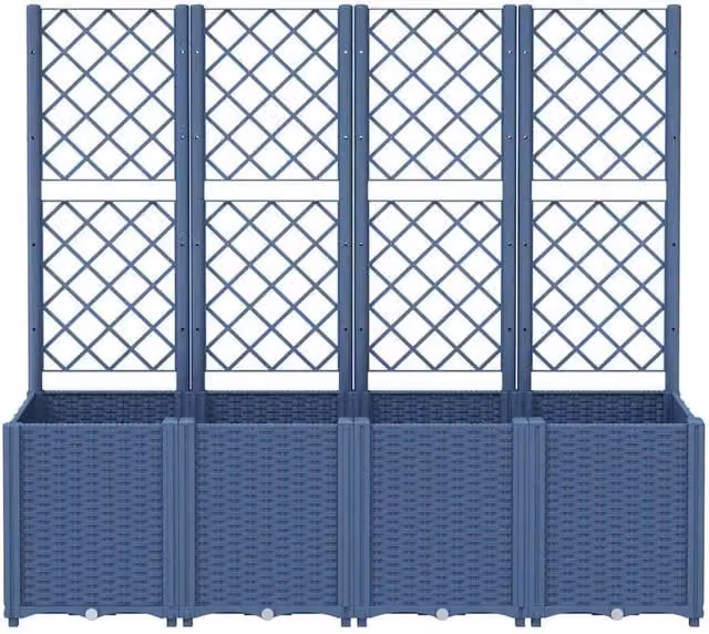 Berkfield Home Garden Planter with Trellis in Blue Grey, W/D/H: 160 x 40 x 140 cm