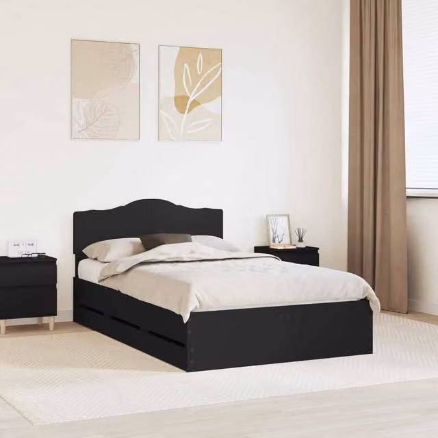 Berkfield Home Modern Bed Frame with Drawers in Black, Engineered Wood, W: 120 cm x D: 190 cm – 1