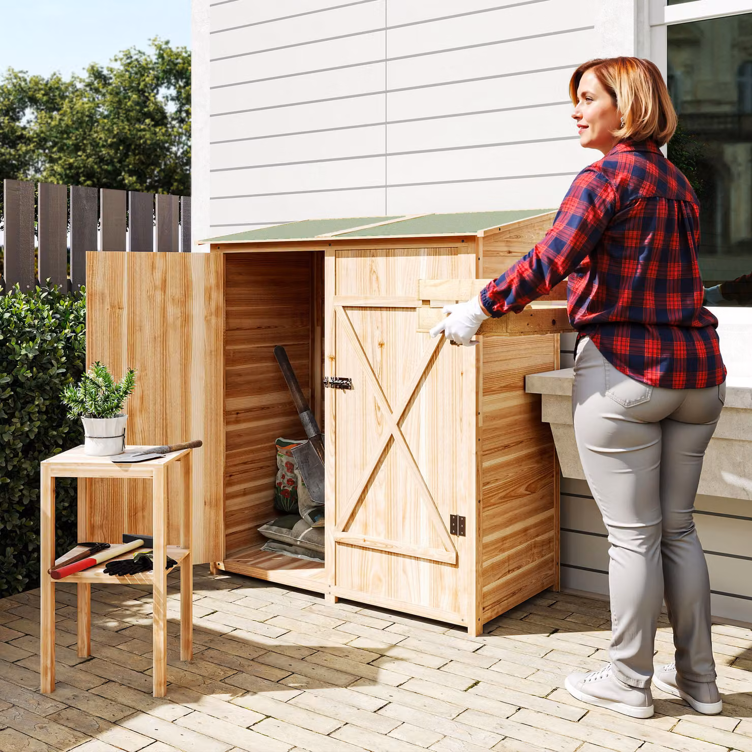 Outsunny Brown Rustic Wood Garden Shed with Double Doors and Pent Roof, W: 140 cm, H: 75 cm – 5