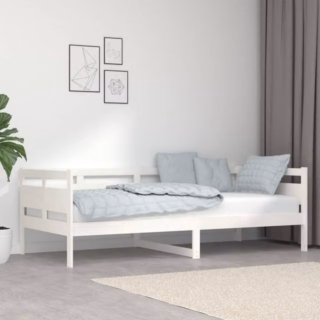 Berkfield Home Rustic White Solid Wood Pine Day Bed W/D/H: 90 x 200 cm