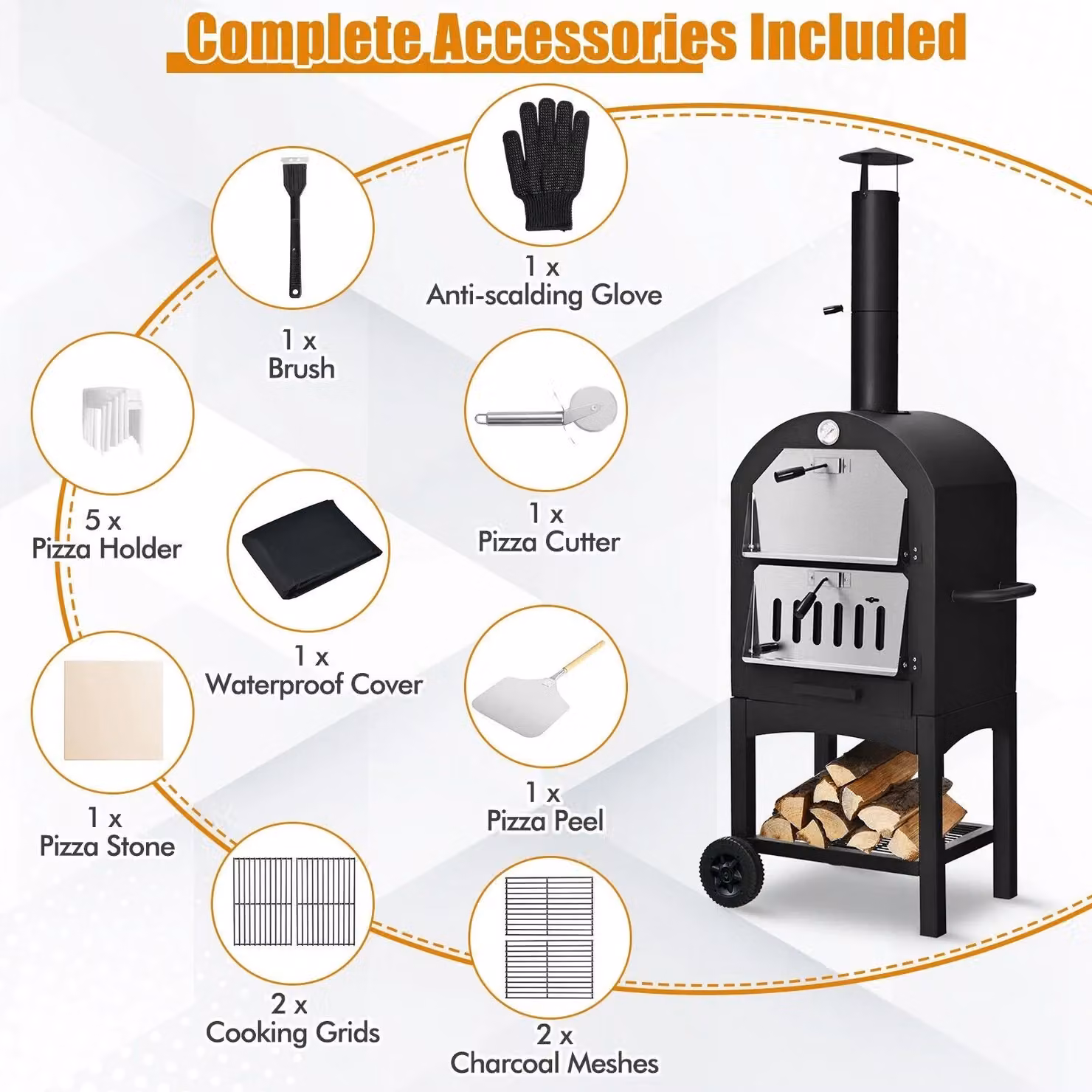 Costway Wood-fired Outdoor Pizza Oven with Pizza Stone and Waterproof Cover, Black – 5
