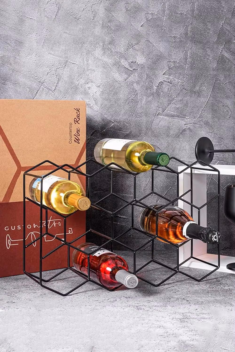 Living and Home 3-Tier Hexagon Wine Rack, 11-Bottle Capacity, Black, W: 40 cm, D: 14 cm, H: 30 cm – 3