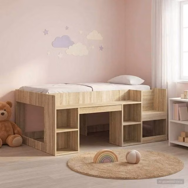 Berkfield Home Kids Bed Frame with Storage in Sonoma Oak Brown, W/D/H: 80 x 160 cm – 1