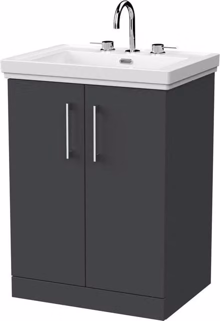 Balterley Pershall 2 Door Vanity Unit and 3TH Fireclay Basin, Dark Grey, W: 60 cm