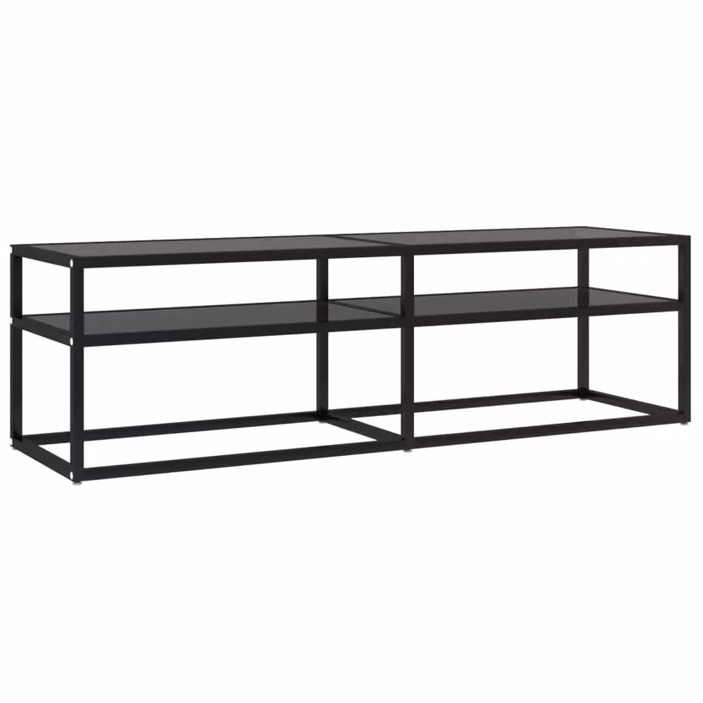 Berkfield Home Modern Black TV Cabinet with Tempered Glass, W: 140 cm, D: 40 cm, H: 40.5 cm – 2