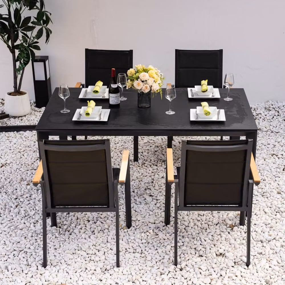 Mimo 4-Seater Dining Set with Grey Ceramic Table Top and Aluminium Chairs – 4