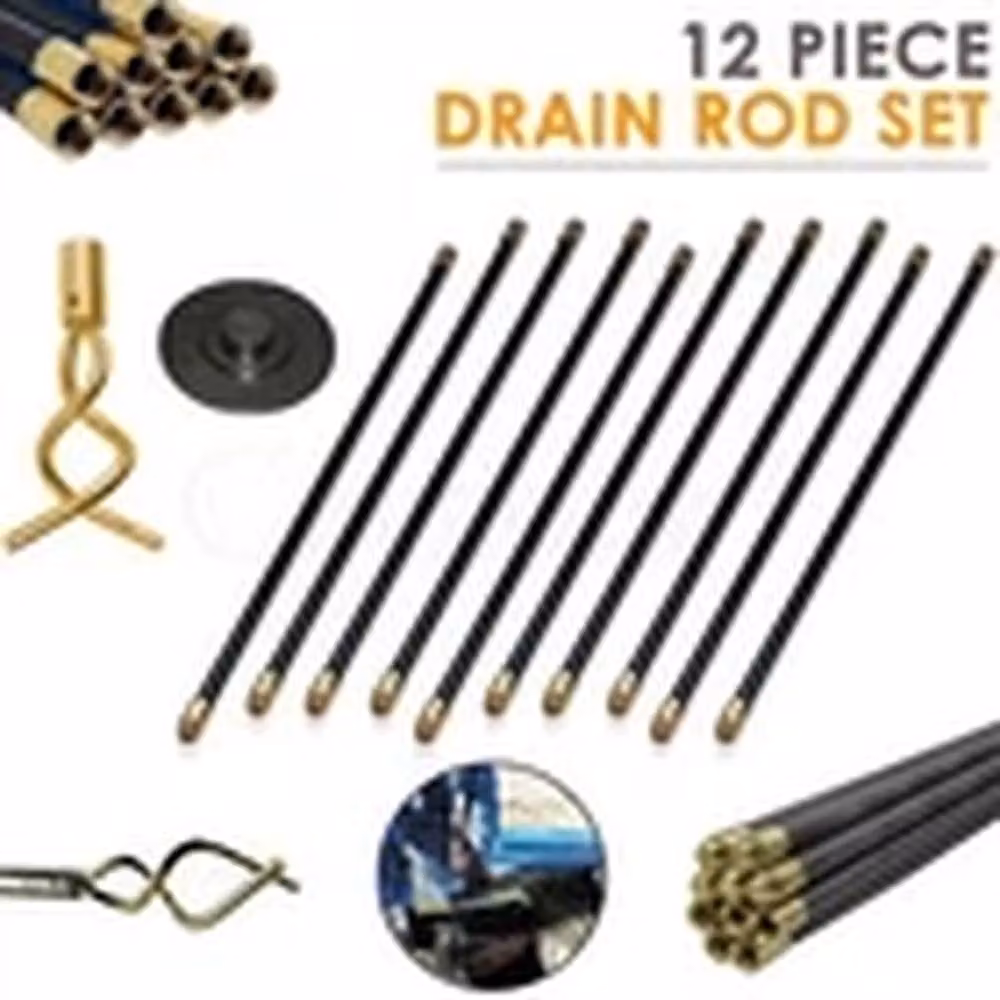 EONLION 12-Piece 9m Drain Rod Set with Worm Screw Plunger in Black – 3